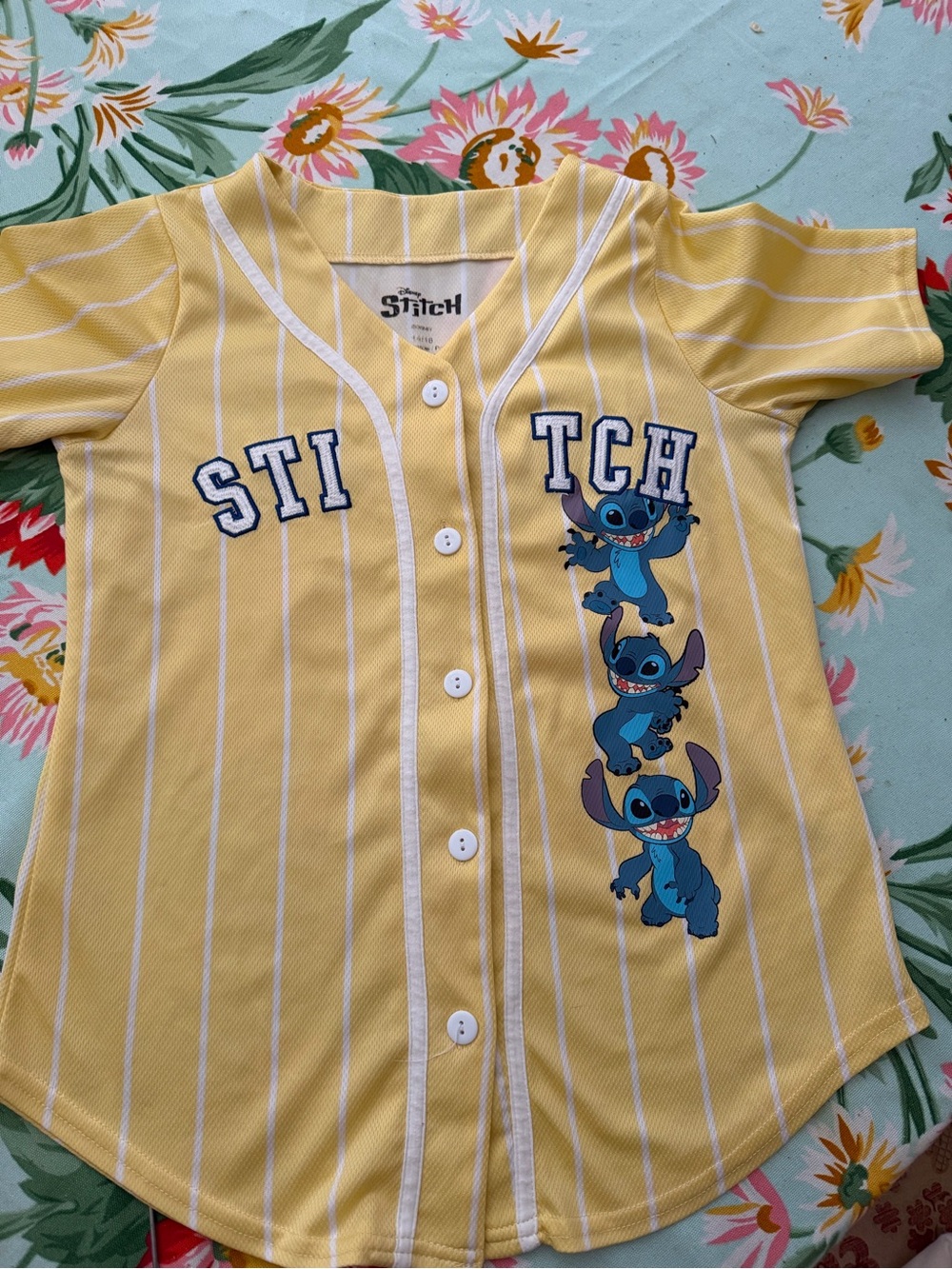 Disney Yellow Pinstripe “Stitch” Baseball Jersey